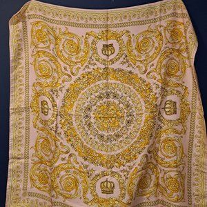 Vintage Silk Scarf by Azaela of Bellagio in Pink & Gold Geometric Floral Design